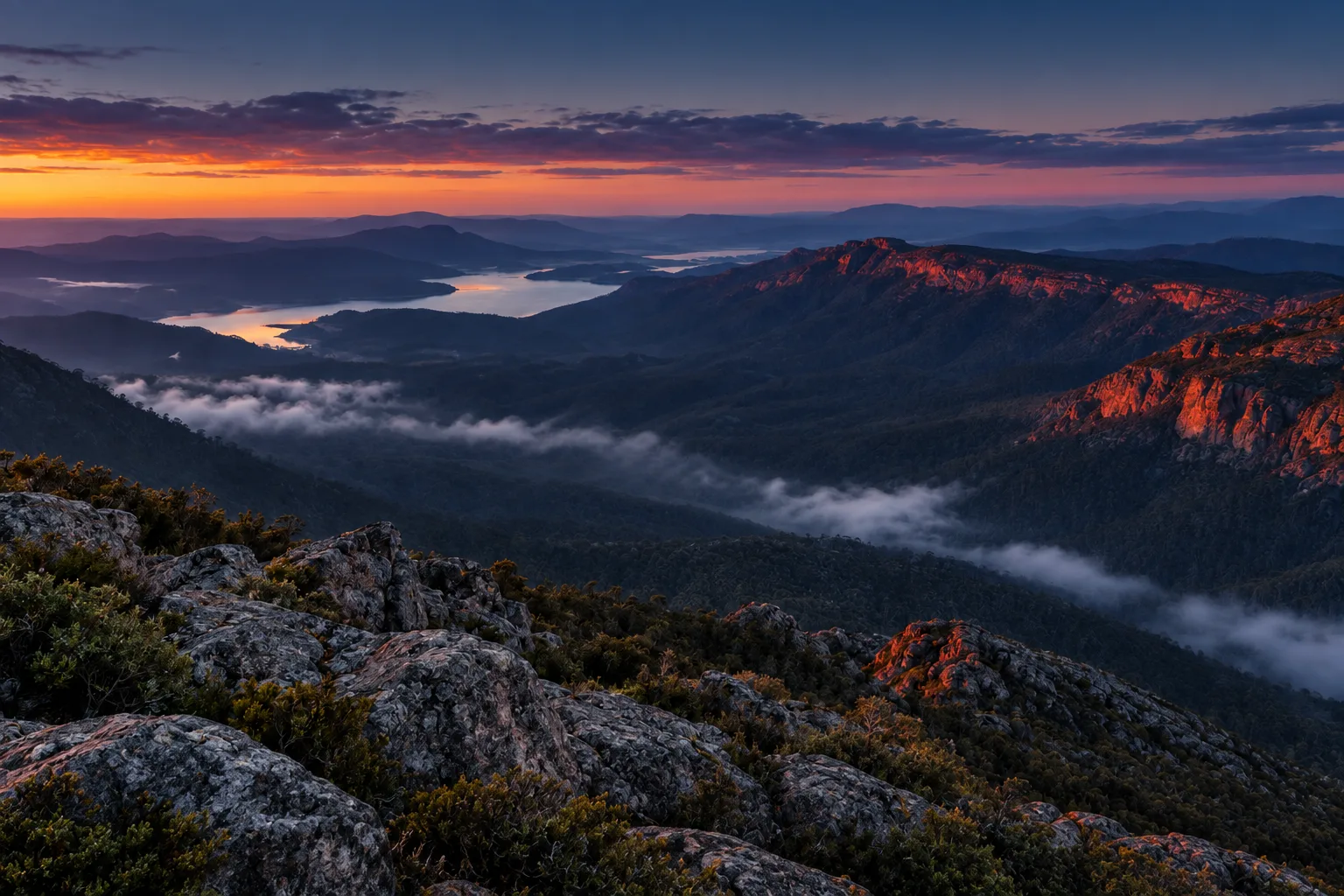 Mountain ranges at dusk